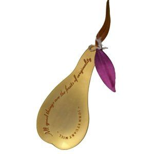 Vintage Gold Tone Metal Pear Ornament Bookmark John Stuart Mill Quote